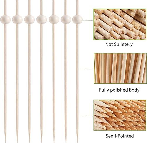 Miniatura 6 de 200 Piezas Palillos de Cóctel, Palillos de Dientes de 4.7 Pulgadas para Aperitivos, Palillos de Cóctel de Bambú Brochetas para Bebidas, Postres,