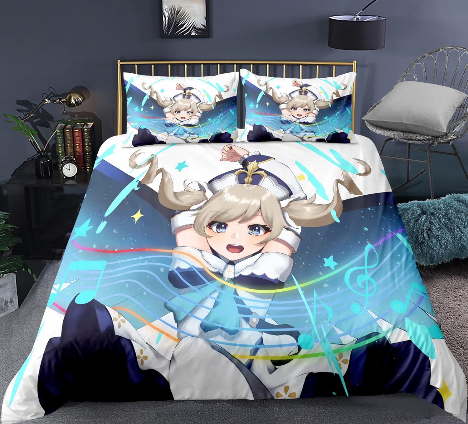 Xugang Genshin Impact Barbara 3dプリント家庭用アニメキルト 羽毛アニメキルト 羽毛布団カバーアニメ寝具セット 寝具キルト カバーボーイベッドセット Size Jp 210cmx210cm