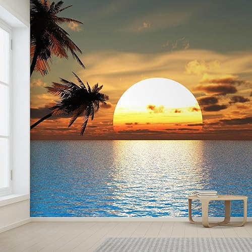 Miniatura 2 de wall26 - Mural de pared grande - Hermoso paisaje tropicalpalmeras paisajísticas en la playa al atardecer papel tapiz de vinilo autoadhesivo arte de