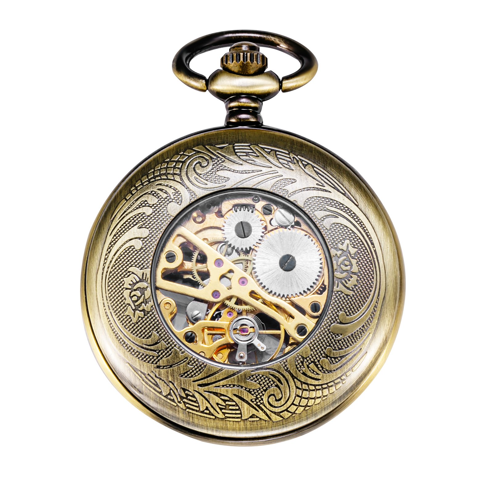 TREEWETO Montre Gousset Mecanique Montres Poche Steampunk Squelette rétro Pendentif Montre Gousset Dore