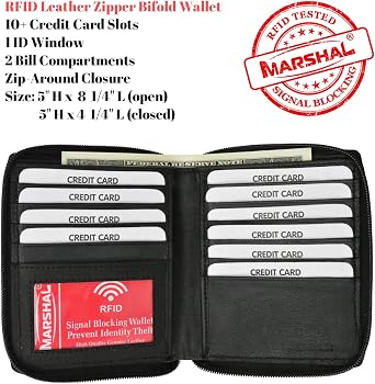 RFID Blocking Mens Premium Soft Leather Zippered ID Wallet