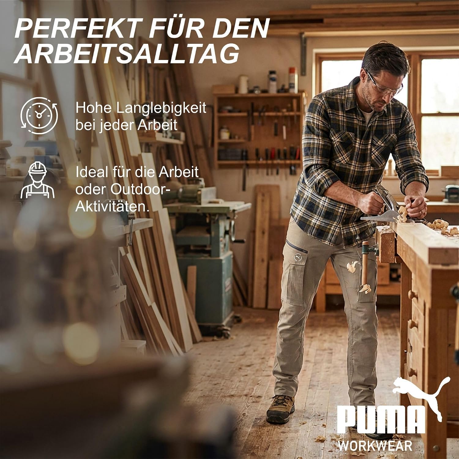 PUMA Workwear Men's Work Utility Cargo Pants – Stretch Ripstop with Cell Phone Pocket, Hammer Loop