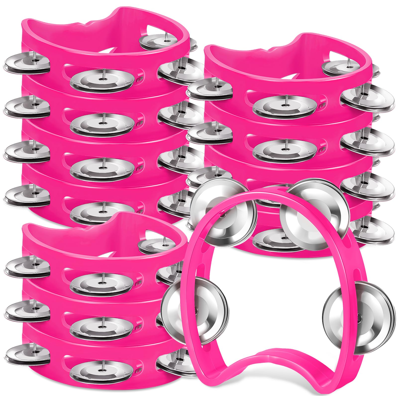 12 Pcs Tambourine for Kids 4 Bells Handheld Percussion, Pink