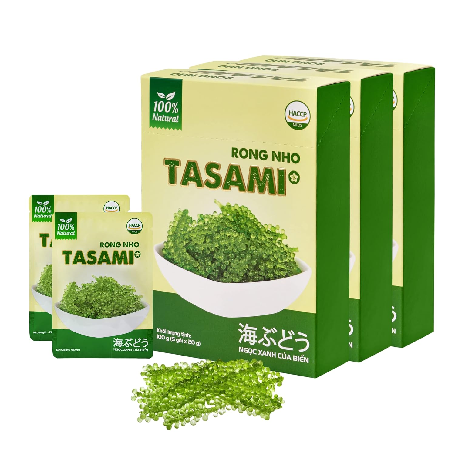 TASAMI Organic Sea Grapes, Umibudo, Green Caviar, Dehyrated Lato Seaweed , Superfood - Enhance Health, Boosting Immune System, Vegetables For Seaweed Salad, Sushi (10.5 Oz (Pack of 15), 3 boxes)