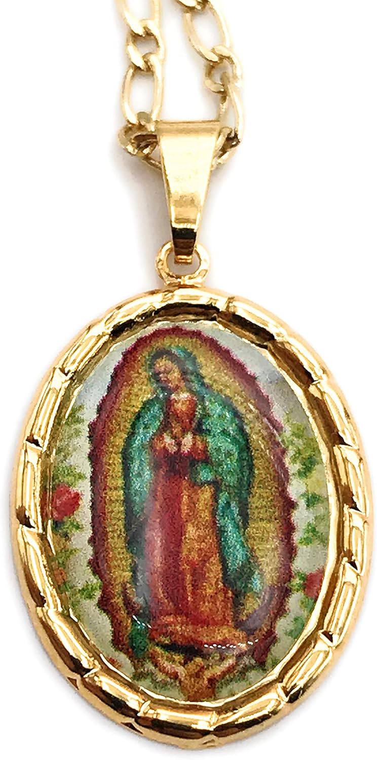 LESLIE BOULES Virgen de Guadalupe Medal Necklace for Women 18K Gold Plated Chain - Image 3
