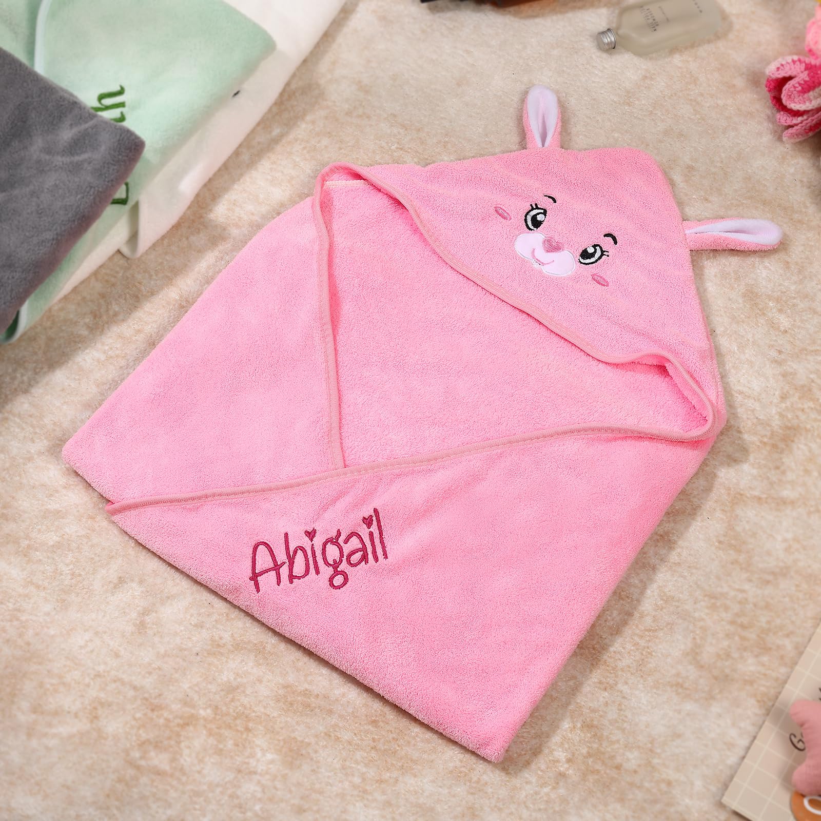 Accappatoio Neonato Personalizzato con Nome Asciugamano Neonato Bagnetto con Cappuccio Morbido e Confortevole per Bambina Regalo Neonata Femmina, Nascita Bimba (Rosa)