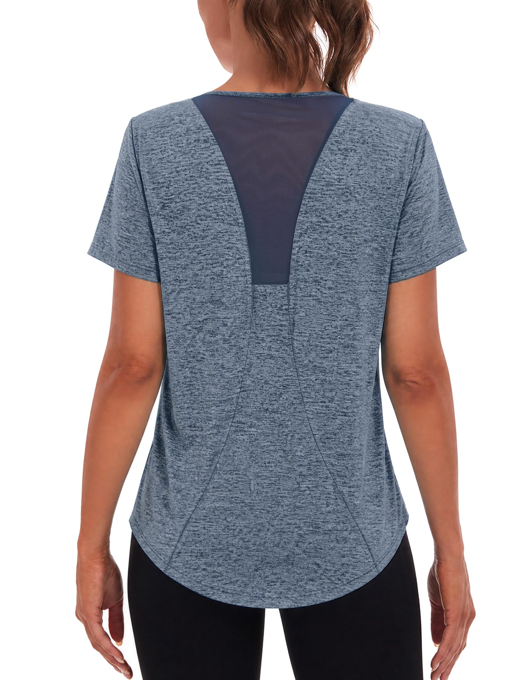 Terecey Sportshirt Damen Kurzarm Fitness T-Shirt Yoga Shirt Lang Damen Funktionsshirt Atmungsaktives Sport Tshirt Trainingsshirt Laufshirt für Wandern Trekking Gym