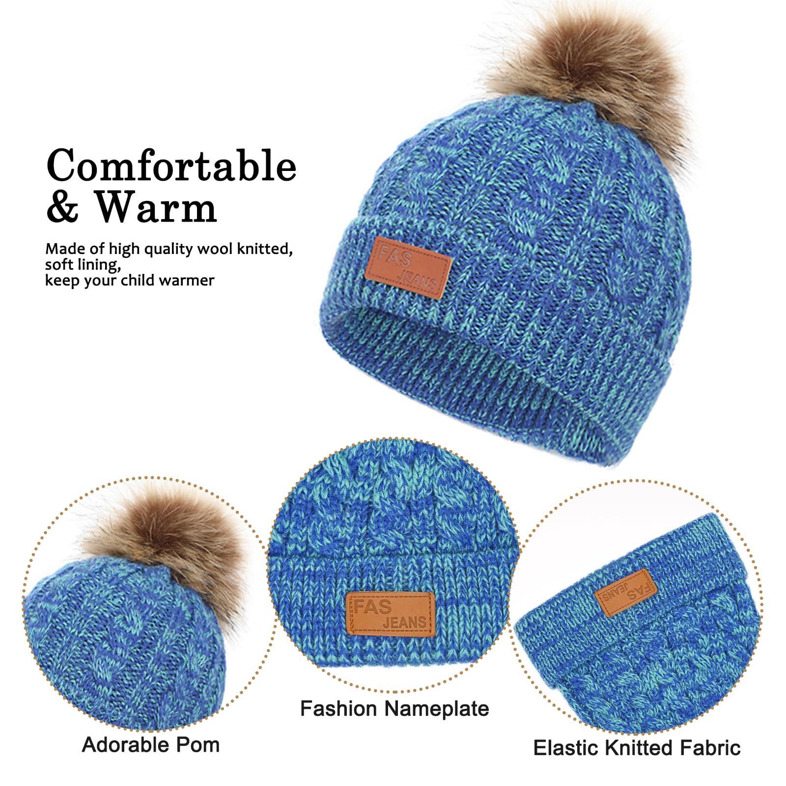 Baynetin Echarpe et Gants Bonnet Ensemble, Enfant Hiver Tricoté Tour de Cou Chaud Bébé Gants Bonnet, 3 en 1 Hiver Accessoires pour Fille Garçon 2-8 Ans Ski Activité de Plein Air