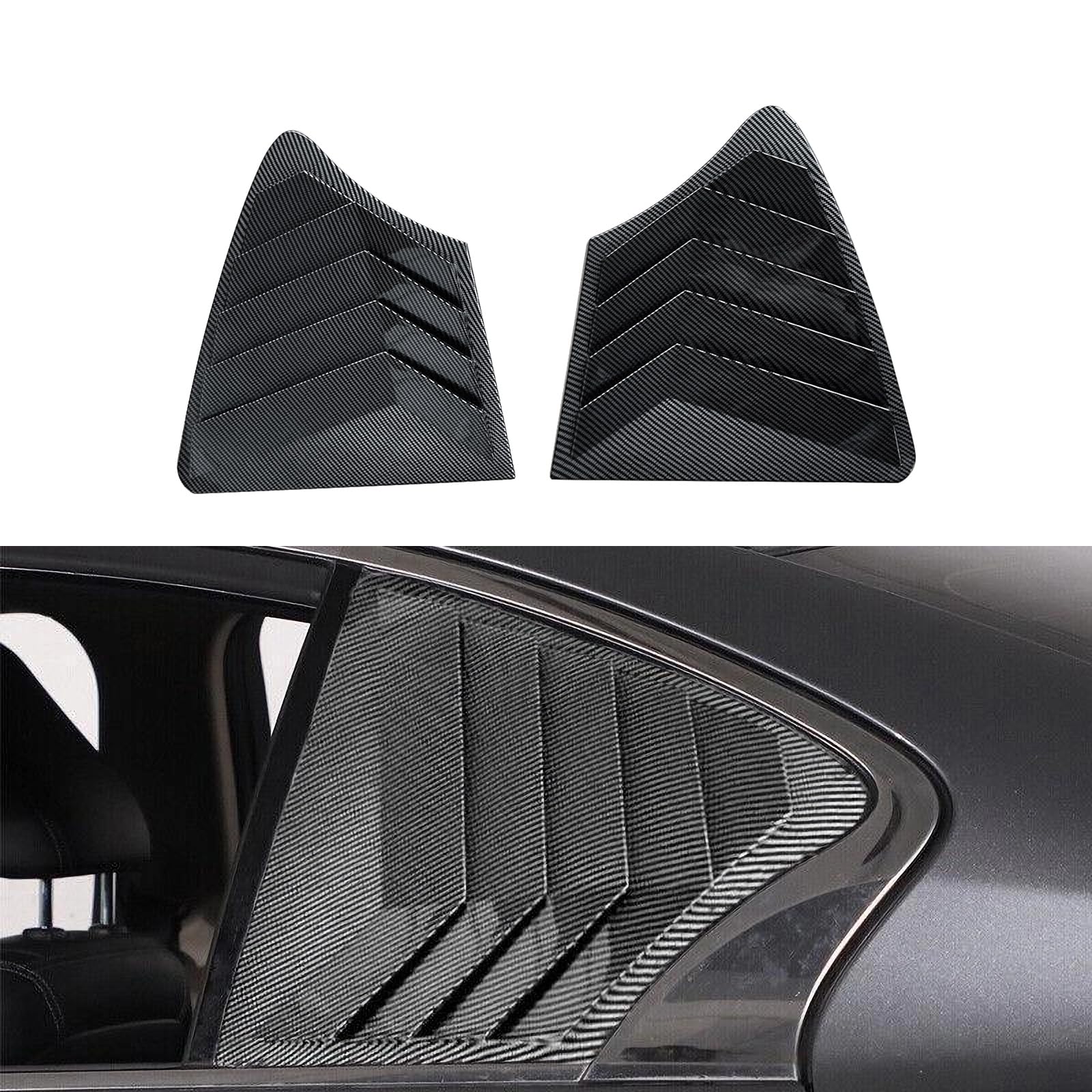 NINTE Rear Side Window Louvers for 2014-2023 Infiniti Q50 Carbon Fiber Style Air Vent Scoop Shades Cover Blinds Trim Exterior Accessories Sport Style 2pcs
