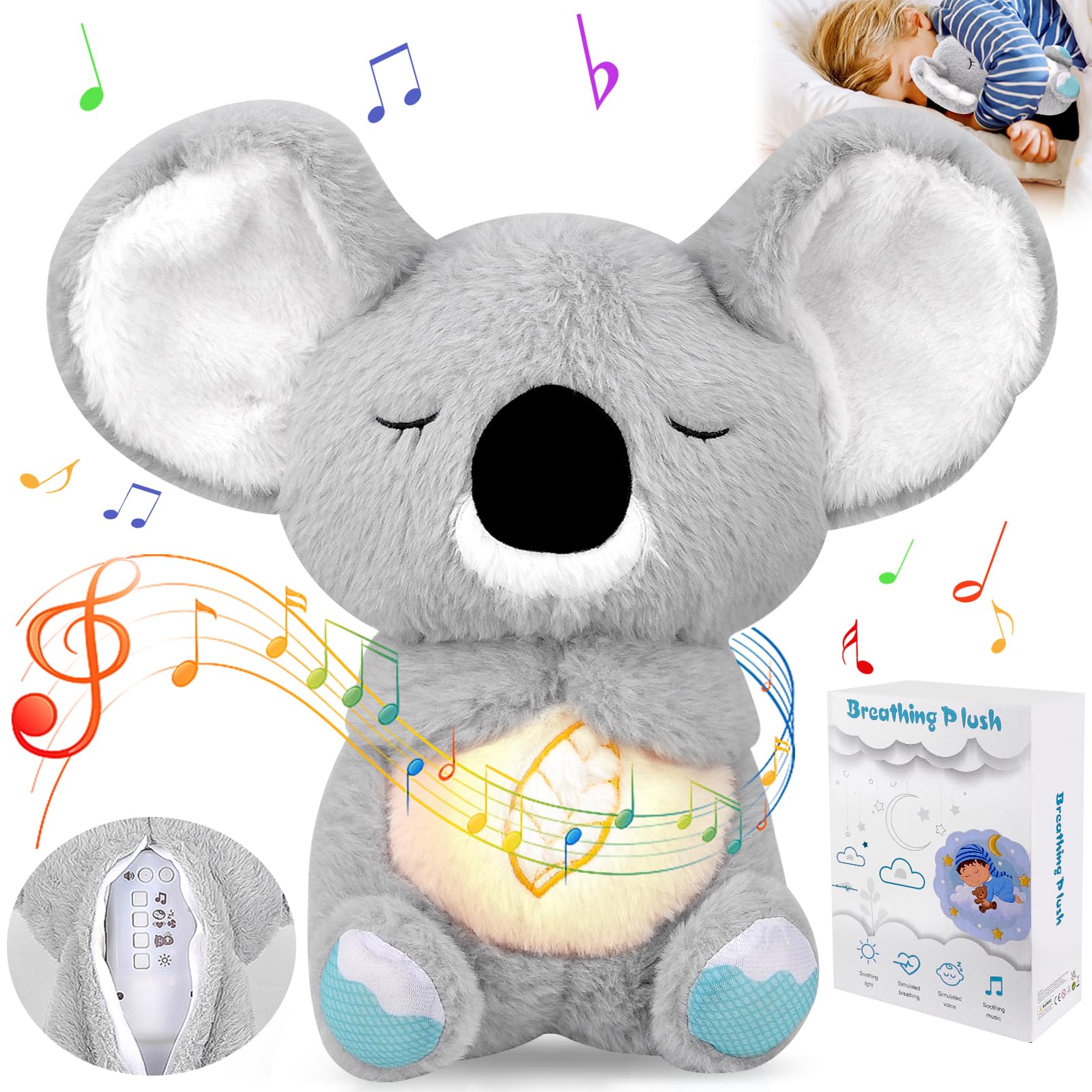 Anxiety Relief Koala Bear, Breathing Teddy with Music Lights & Motion, Plush Toys for Adults/Kids
