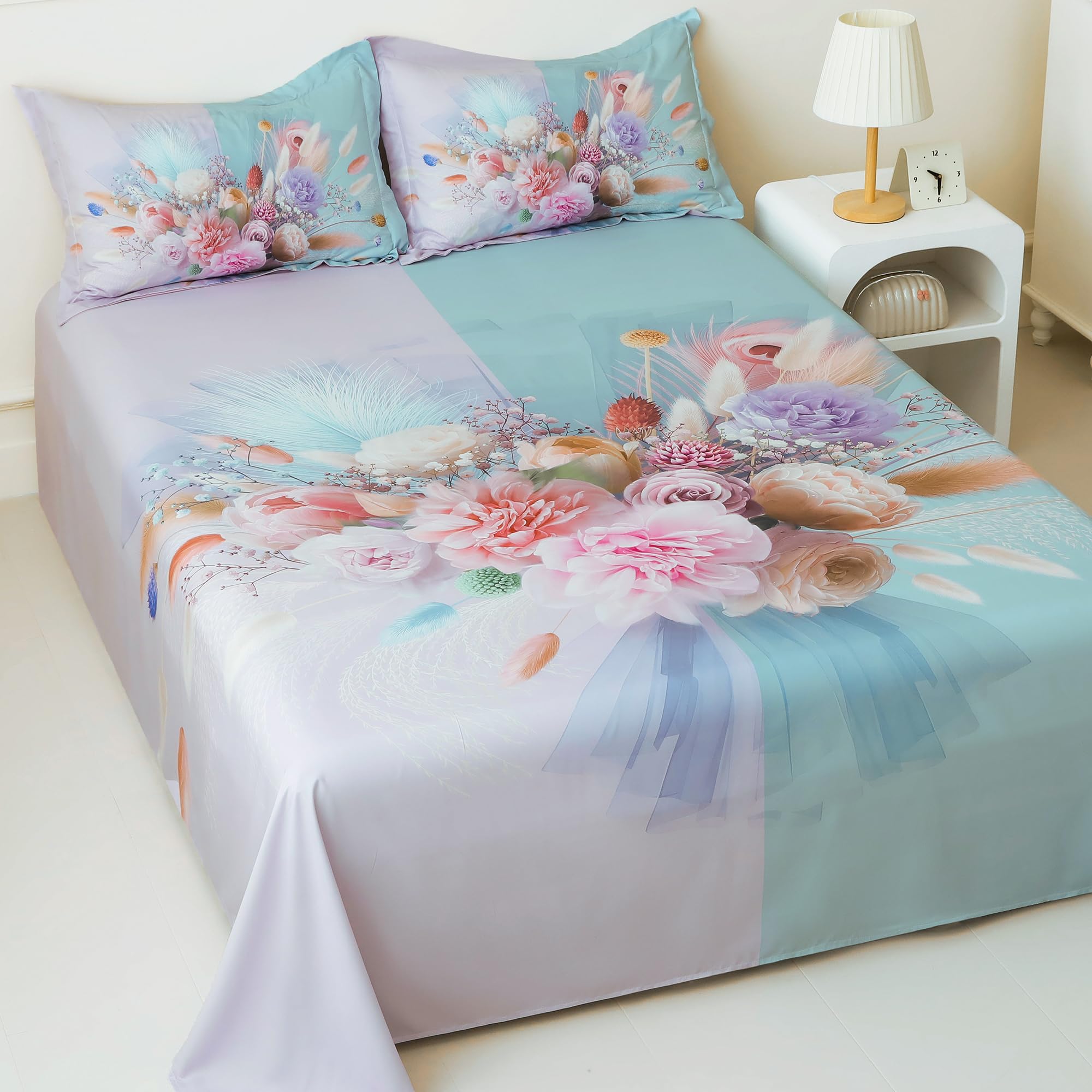 Story@Home 210 TC 100% Pure Cotton Bedsheet for King Double Bed with 2 Pillow Covers, (88 x 108 inch) Herringbone, White and Grey