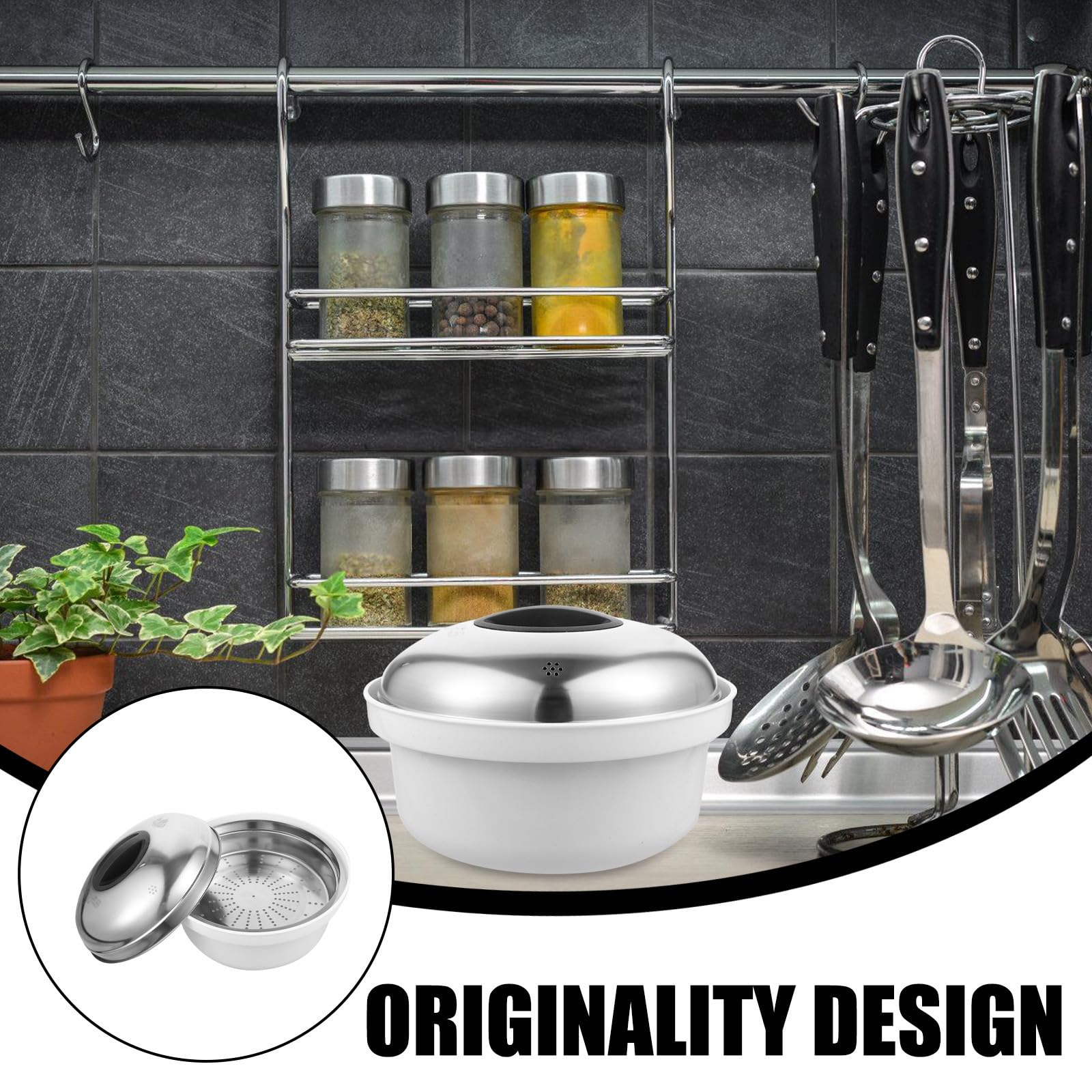 Didiseaon Vaporera y Versátil de Acero Inoxidable y Plástico para Microondas Fácil de Limpiar para Cocinar al Vapor Arroz, Verduras Casa