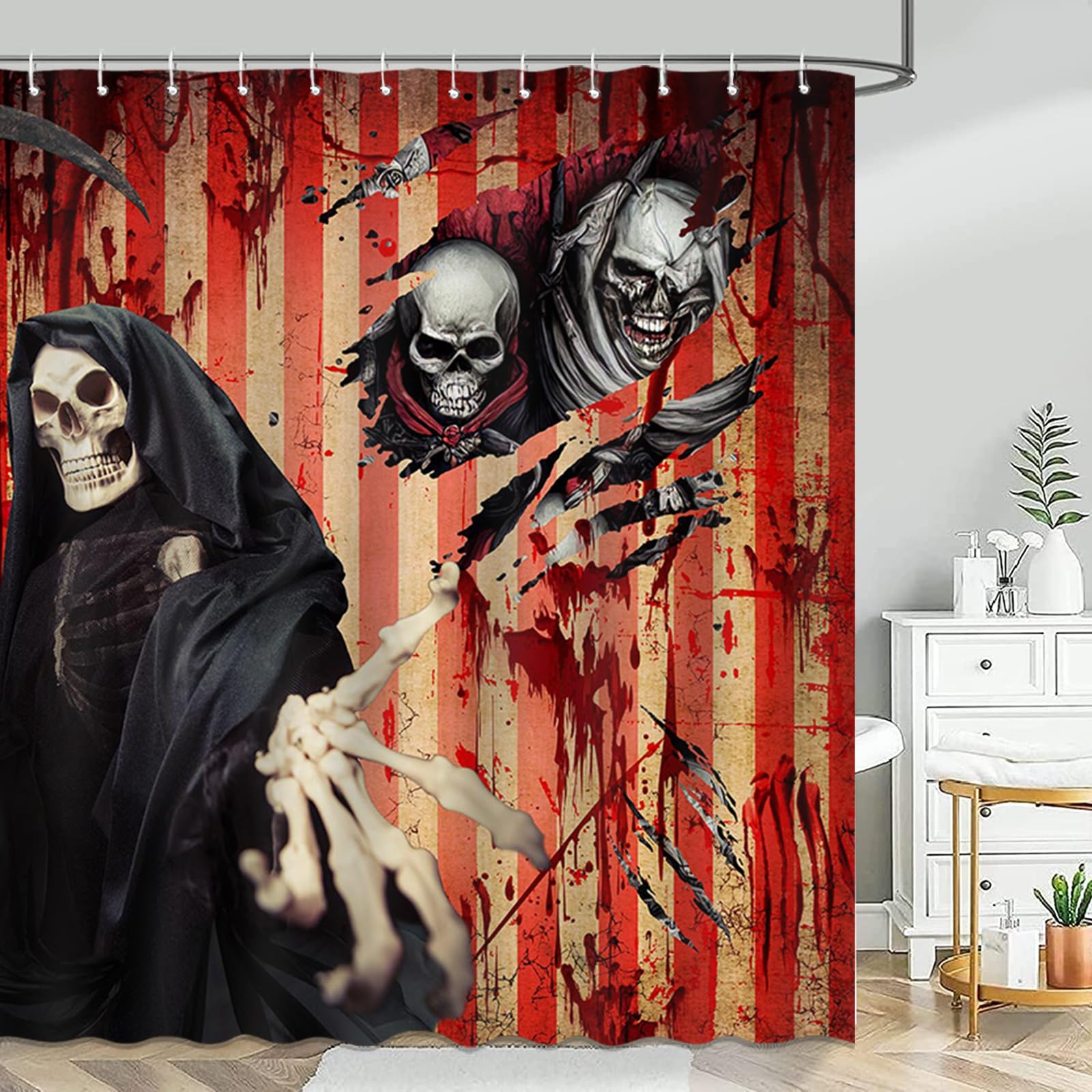 Mocsicka Totenkopf-Skelett Duschvorhang – Halloween-Deko, Wasserdicht, 183x183 Cm