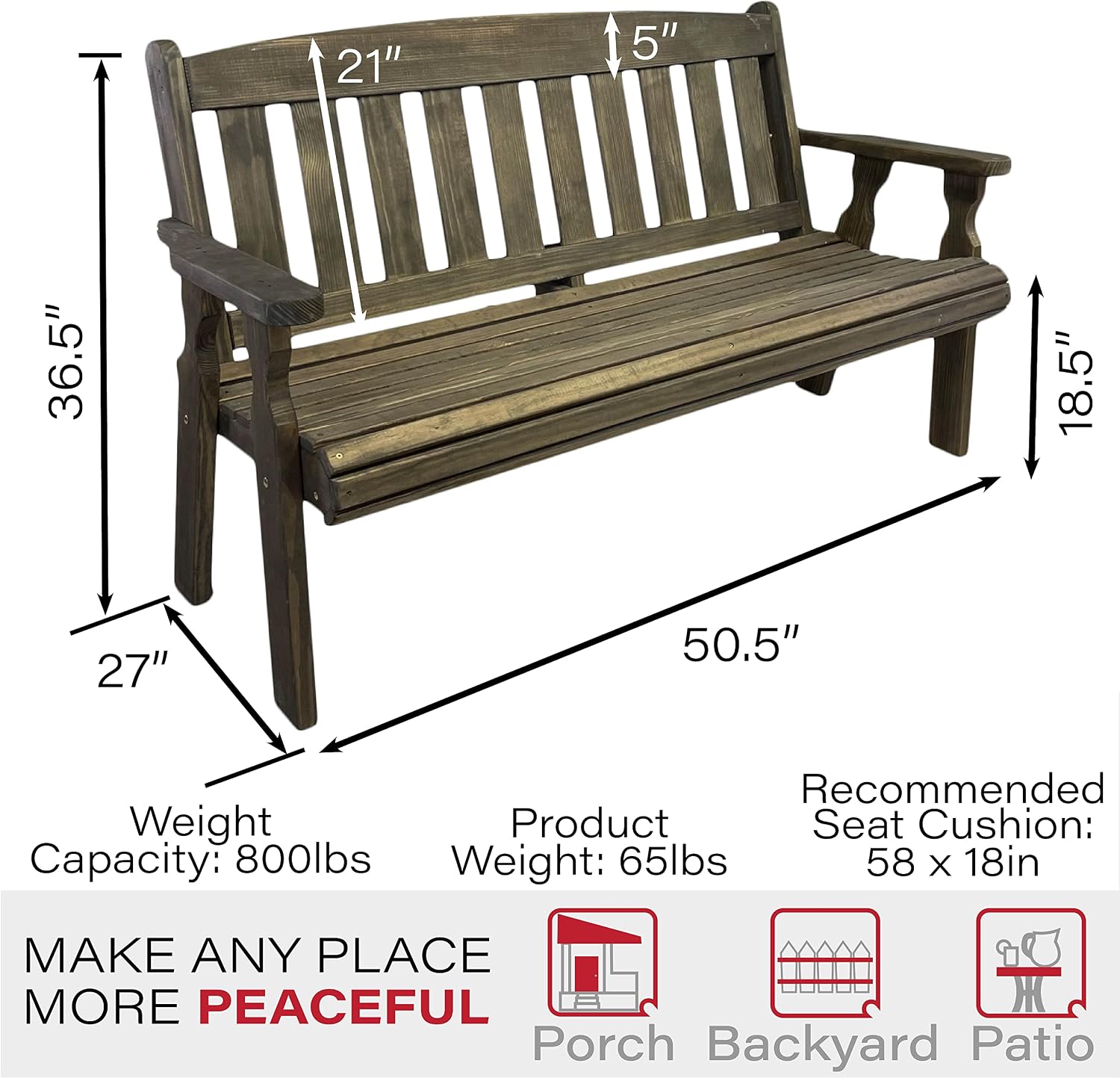 Amish Casual Outdoor Heavy Duty 800 LB Mission Pressure Treated Garden Bench(4 Foot, Dark Walnut Stain)