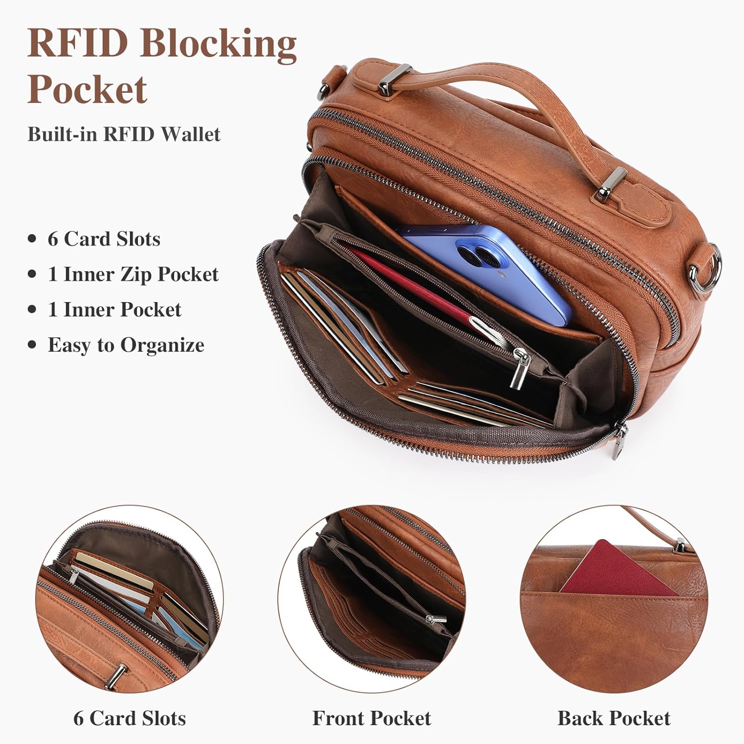 Crossbody Bags for Women, Vegan Leather Crossbody Handbag with Top Handle, Adjustable Strap Travel Purse with Built in Wallet - Image 5