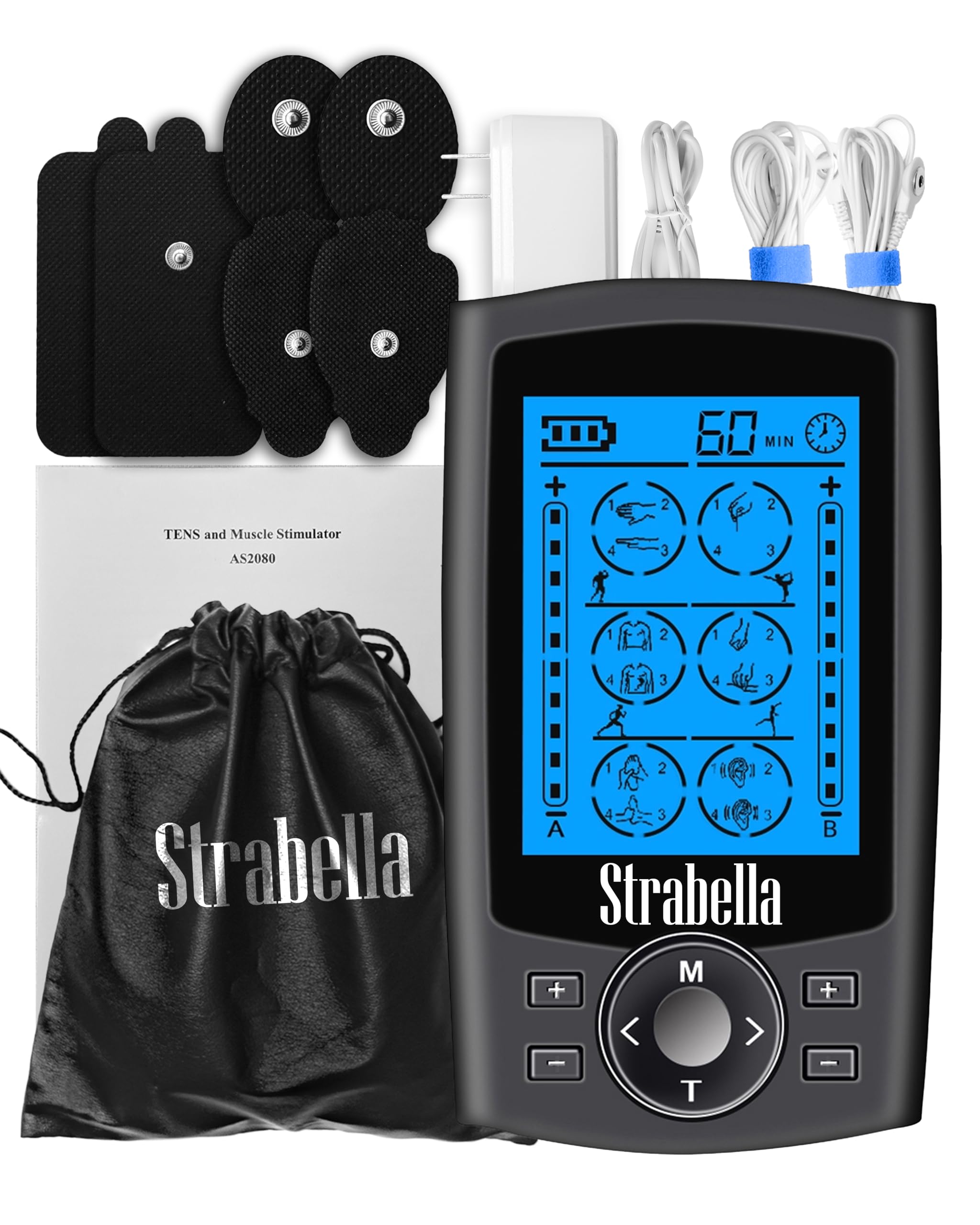 24 Modes Tens Muscle Stimulator for Back Pain Relief, Muscle Stimulator for Pain Relief Therapy, Electronic Pulse Massager Muscle Massager with 4 Pairs Pads, Nerve Pain Relief