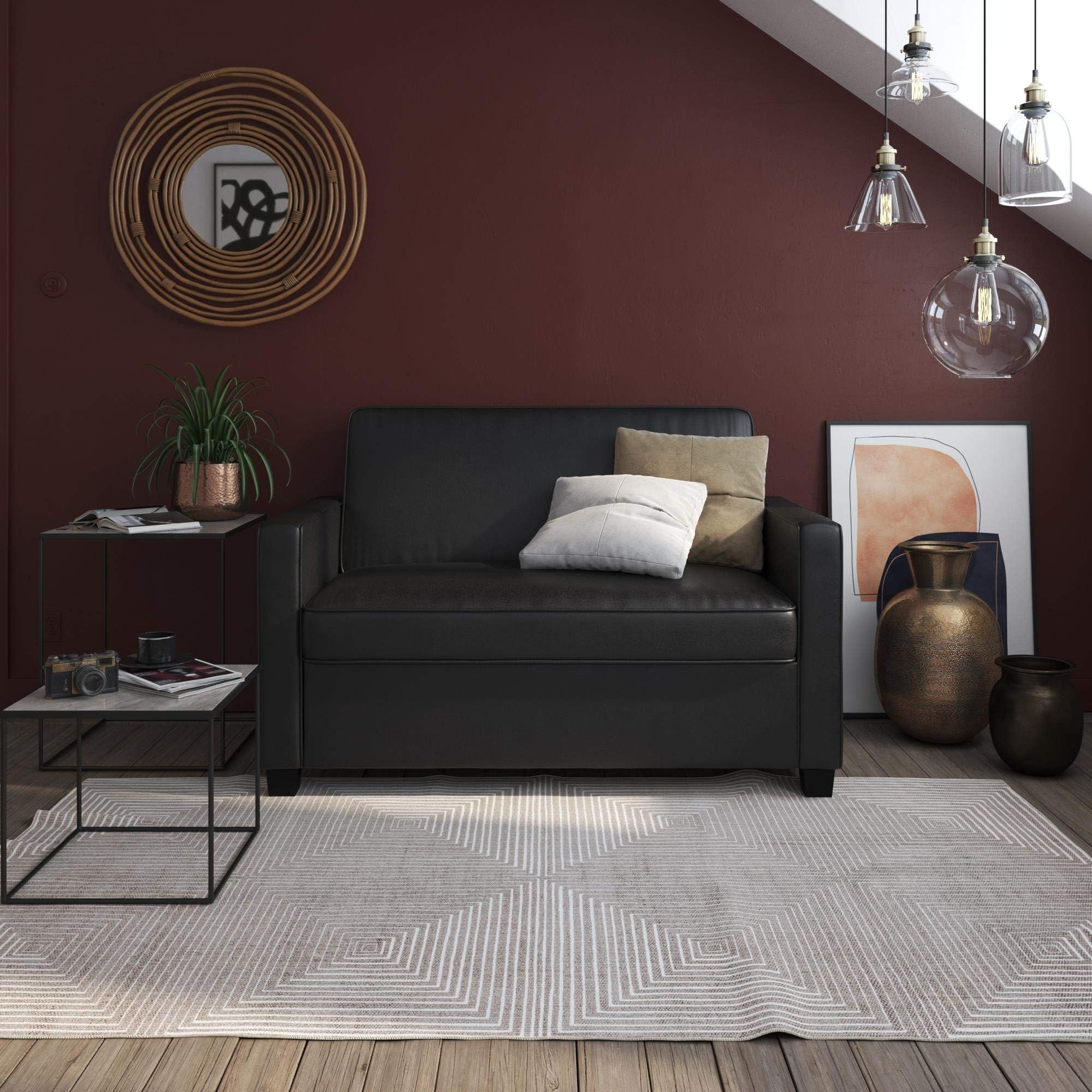 Signature Sleep Casey Faux Leather Sleeper Sofa with Memory Foam Mattress, Twin