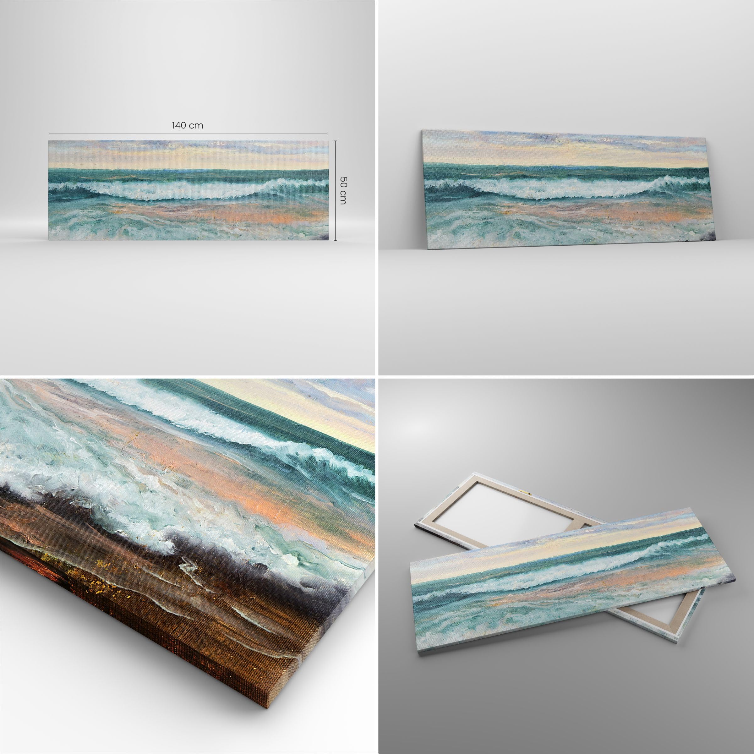 Cuadro sobre Lienzo 140x50cm Moderno Panorámico Paisajes Marino - 5389 | Paisaje Mar Costa Cuadro Decorativo Grande Arte mural Decoración del Hogar Salón Dormitorio Cocina Oficina Cuadros de Pared