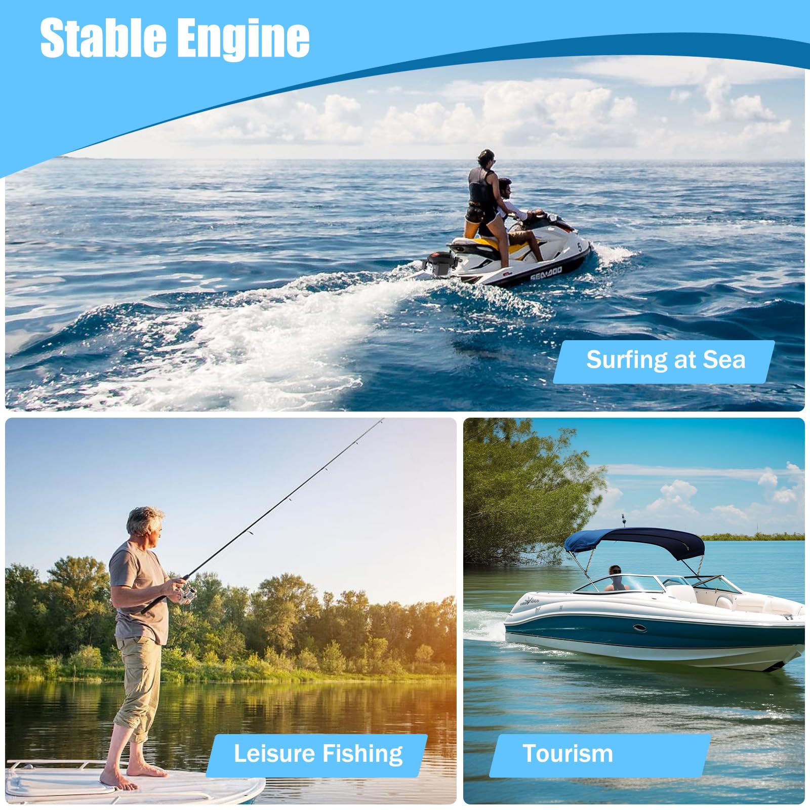 4-Takt 6 PS Außenbordmotor, 140ccm, Luftgekühlt, für Schlauchboote, Fischerboote, mit Handzugstart & 360° Lenkung
