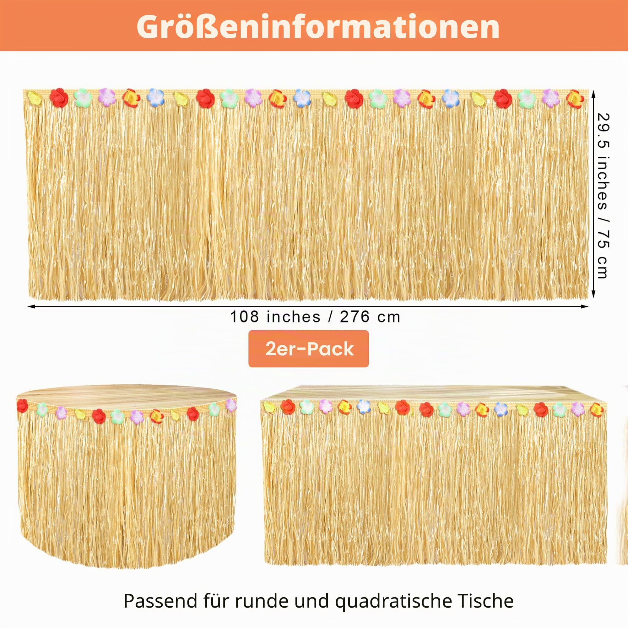 Fovths 2-Pack Luau Gras Tischrock Natürliche 9-Fuß x 29.5 Zoll Hawaii Tischrock für Tropische Hawaii Party Dekorationen Luau Party Kostüm Party, Stroh Gelb