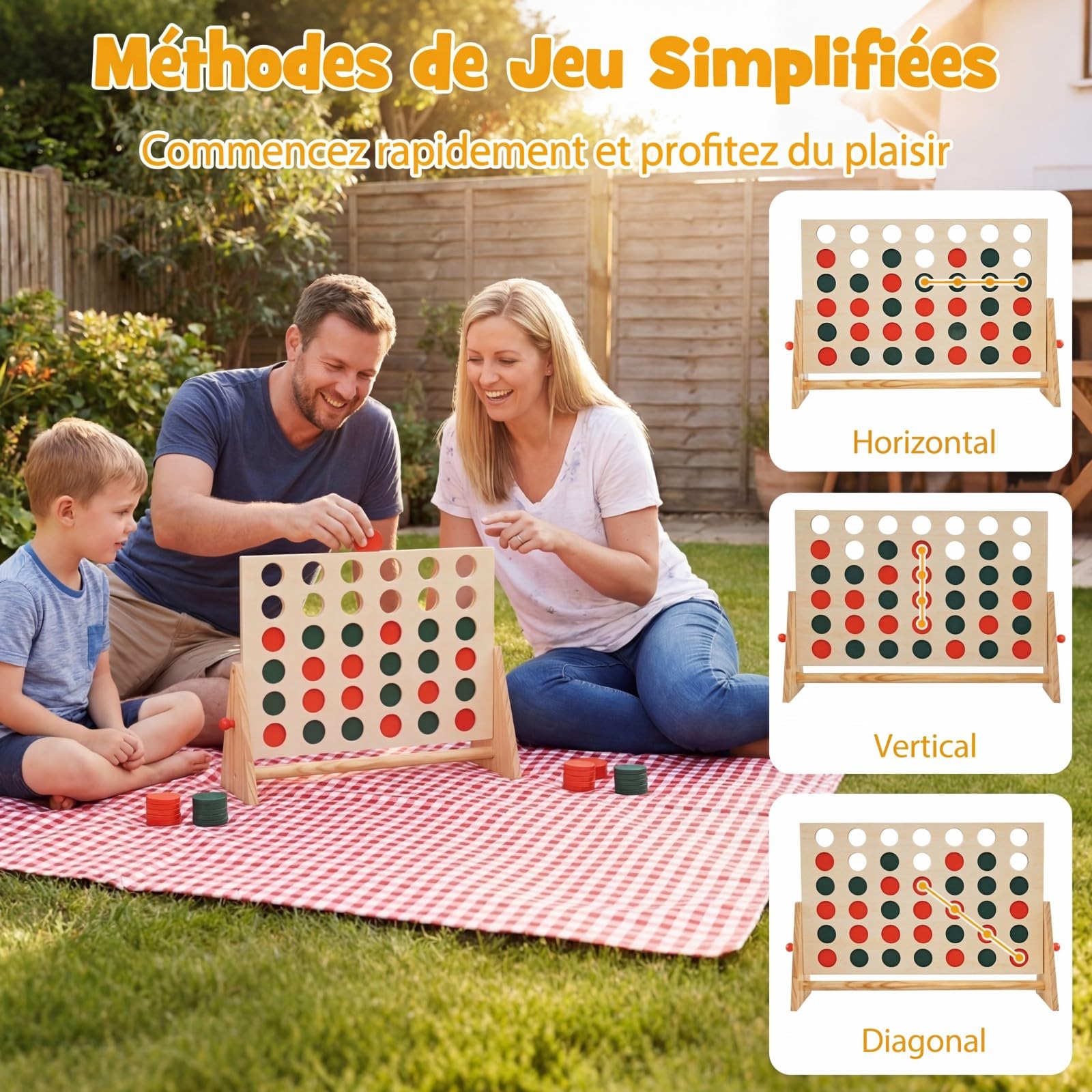 COSTWAY Jeux Puissance 4 Géant Enfant avec 42 Jetons, Jeu de Société en Bois de Pin, Jeu d'Adresse Intérieur Extérieur pour Enfants Adultes pour Jardin Salon Fête