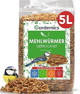 Gardemics Mehlwürmer getrocknet 5 Liter - 800g - Premium Insektenfutter für Vögel, Fische, Schildkröten, Nager, Igel, Reptilien, Vogelfutter Mehlwürmer getrocknet product image