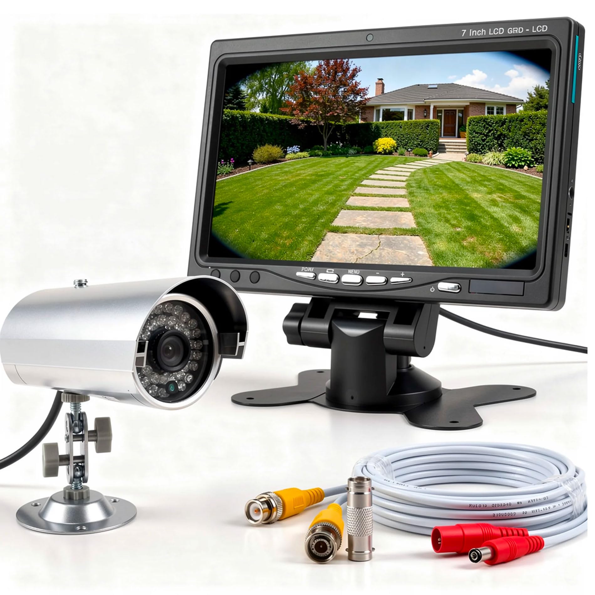 081 store - KIT VIDEOSORVEGLIANZA COMPLETO - TELECAMERA + MONITOR 7 POLLICI 2 CANALI + CAVO 30 METRI