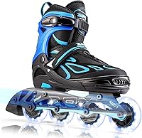 2PM Sports Vinal Adjustable Light Up Inline Skates for Kids Girls Boys Adults - 8 Illuminating Wheels, No Battery
