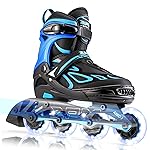 2PM SPORTS Vinal Boys Adjustable Flashing Inline Skates, All Wheels Light Up, Fun Illuminating Skates for Kids and Men- Azure Small (11C-13C US)