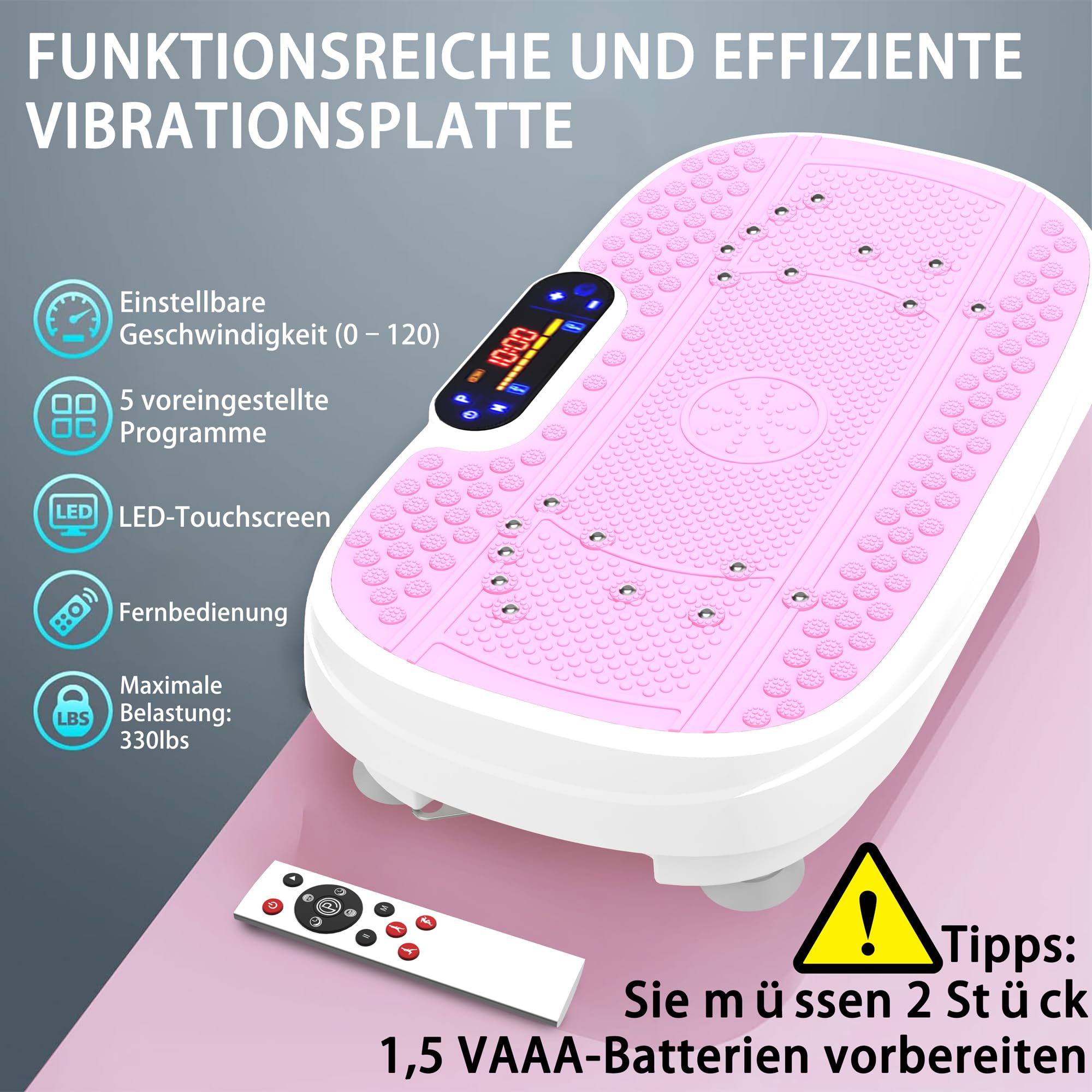 Vibrationsplatte für Zuhause - Rüttelplatte mit 120 Stufen & 5 Modi, mit Widerstandsbändern & Fernbedienung, für Fettverbrennung Muskelaufbau Figurformung ideal für Zuhause Home Gym