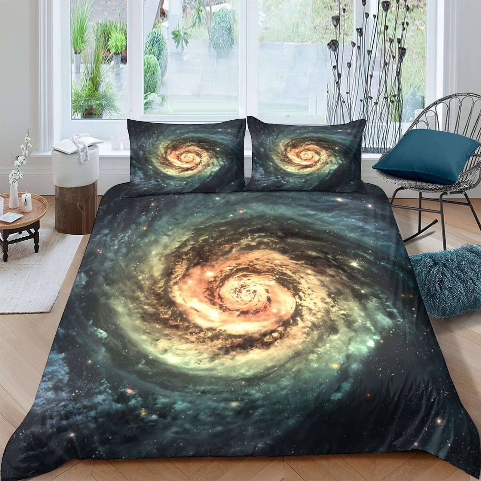 Ctjqhvkz Style-3 3D Printed Spiral Galaxy Fitted Sheet Microfiber Soft Breathable Cosmic Nebula Mattress Cover Bedroom Decor Single（135X200cm）