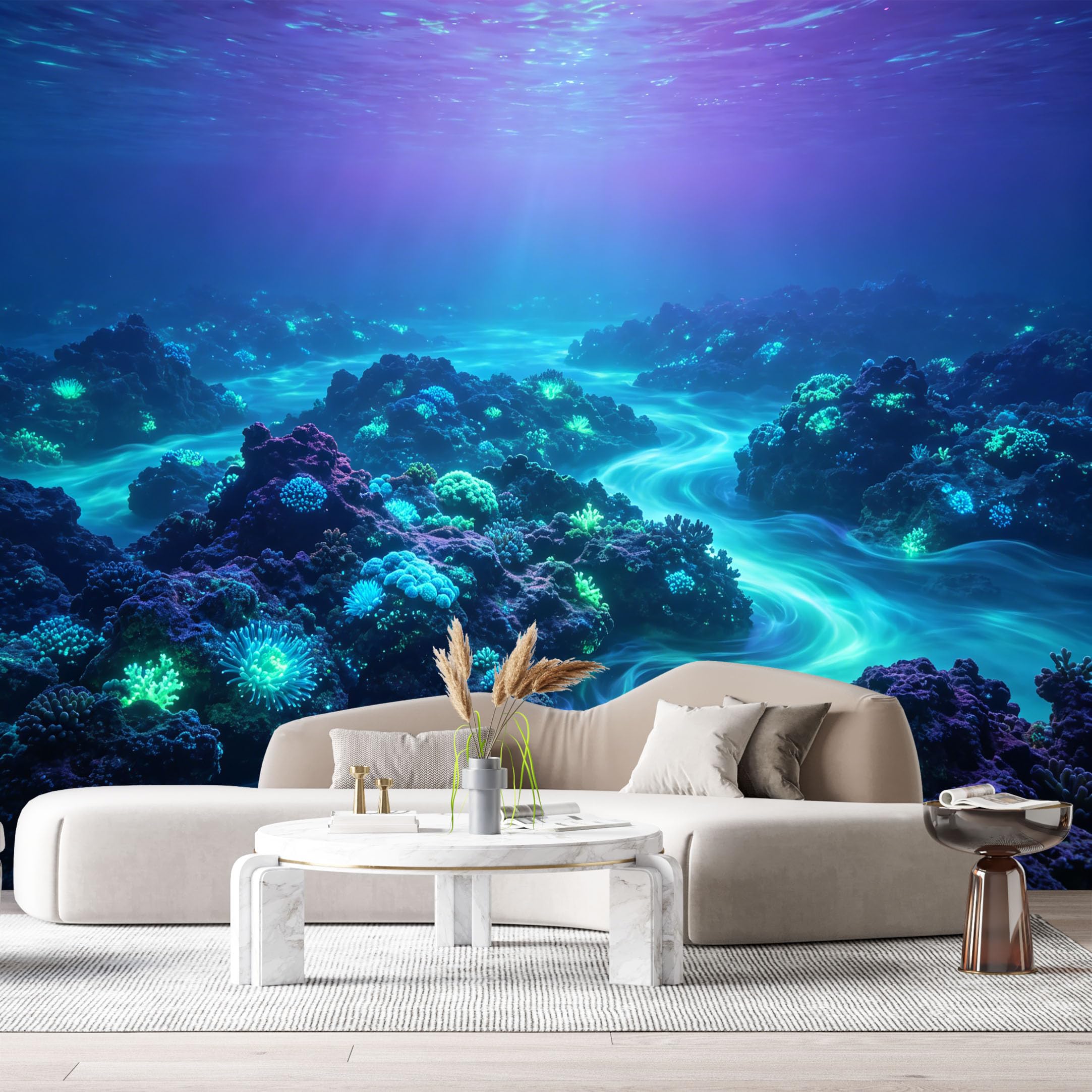 Custom Size Wall Murals Ocean Marine 3D Bioluminescent Coral Reef Underwater Deep Sea SelfAdhesiveWall Fabric Removable Wallpaper Wall Decor for Living Room Bedroom Bathroom