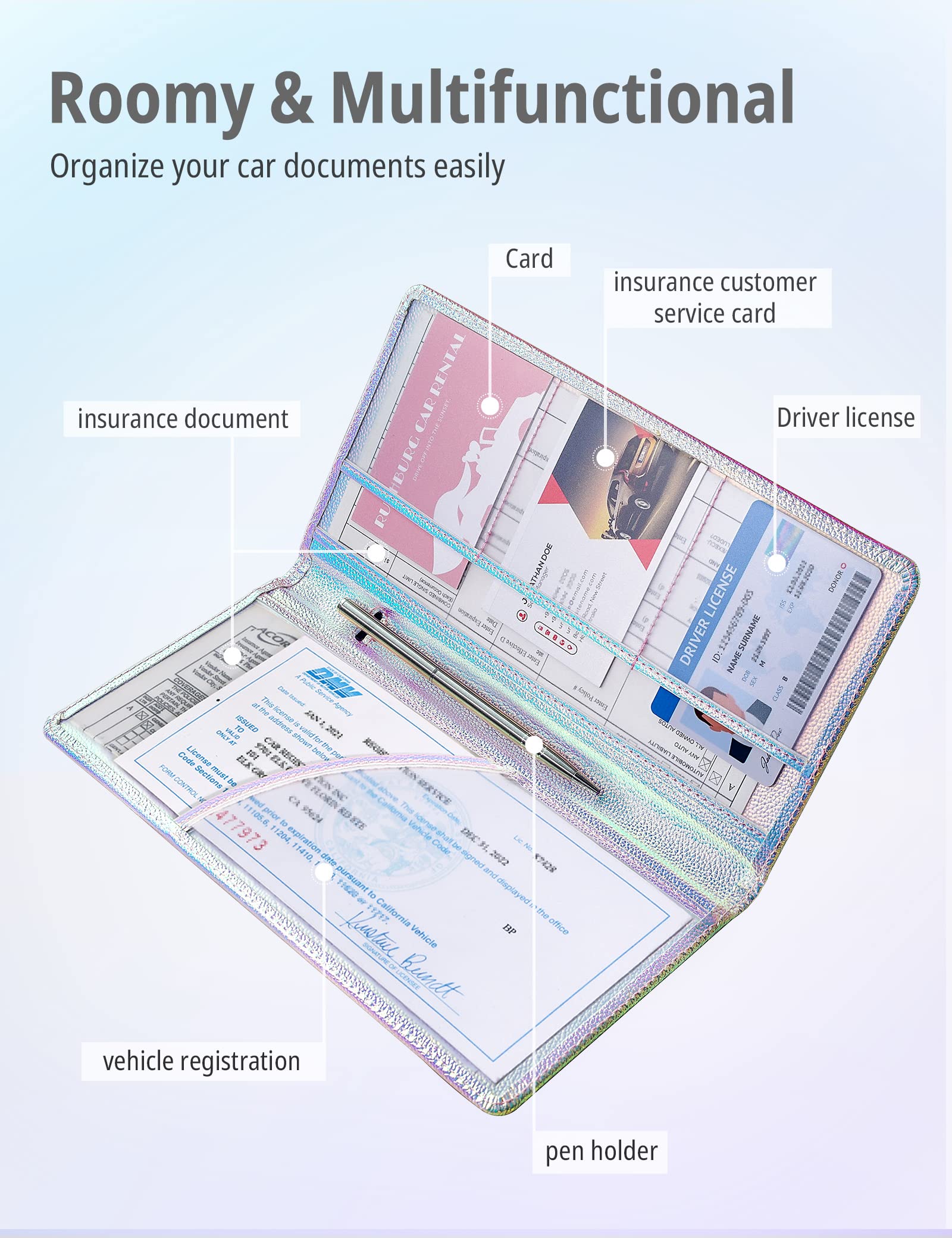 Mymazn Car Registration and Insurance Holder PU Leather Glove Box Car Organizer with Magnetic Closure Car Document Holder — view 3