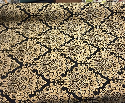 Tela de tapicería de Cleopatra de oro negro con estampado de damasco de chenilla por The Yard