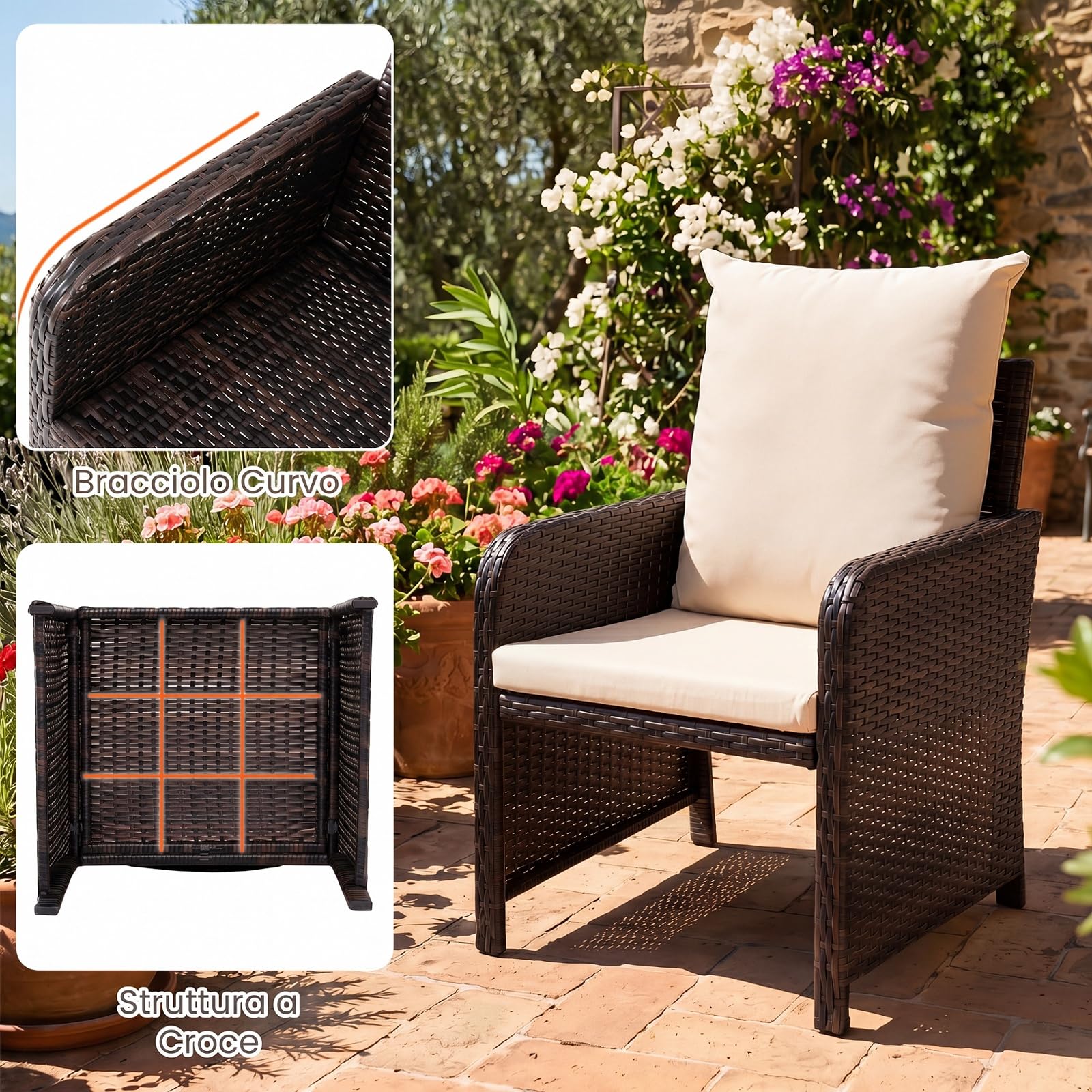COSTWAY Salotto da Esterno 5 Pezzi, Set Giardino Esterno in Rattan (Beige)