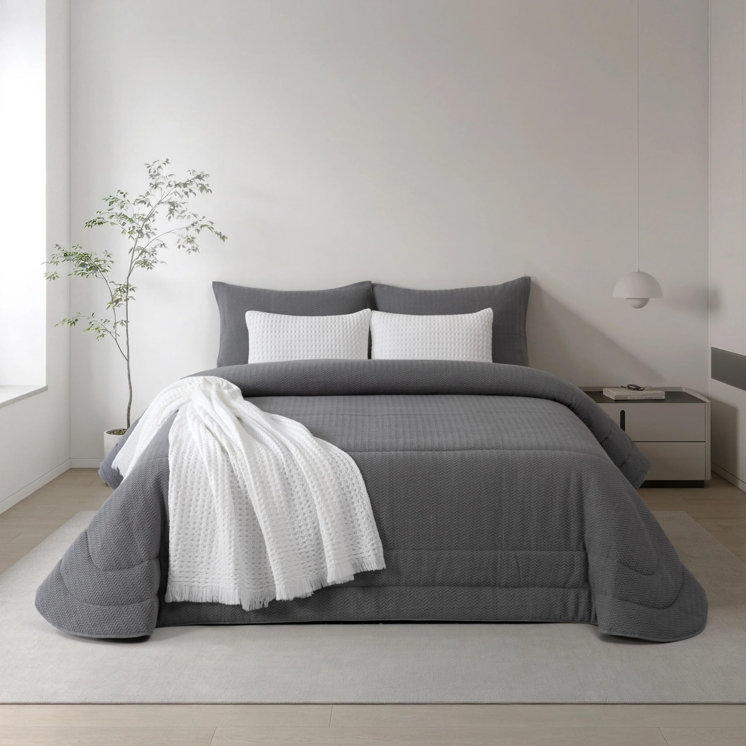 Edredón gris de algodón jacquard Helena de 190 x 260 cm para dormitorios modernos