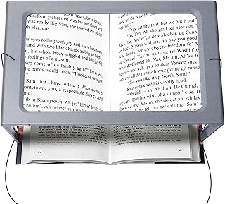 3X Reading Magnifying Glass with 12 LED Lights,Large Full-Page Hands Free Magnifier,PVC Fresnel Lens with Stand & Lanyard,Rectangular Magnifier LED Lighted Illuminated Foldable Desktop Portable for Reading Low Vision Person and Seniors-Grey