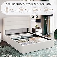 Vista 4 de SHA CERLIN Cama de Almacenamiento Elevable Tamaño Completo/Tapizada en Terciopelo/Cabecera Moderna Tipo Wingback/Marco de Cama Plataforma Blanco