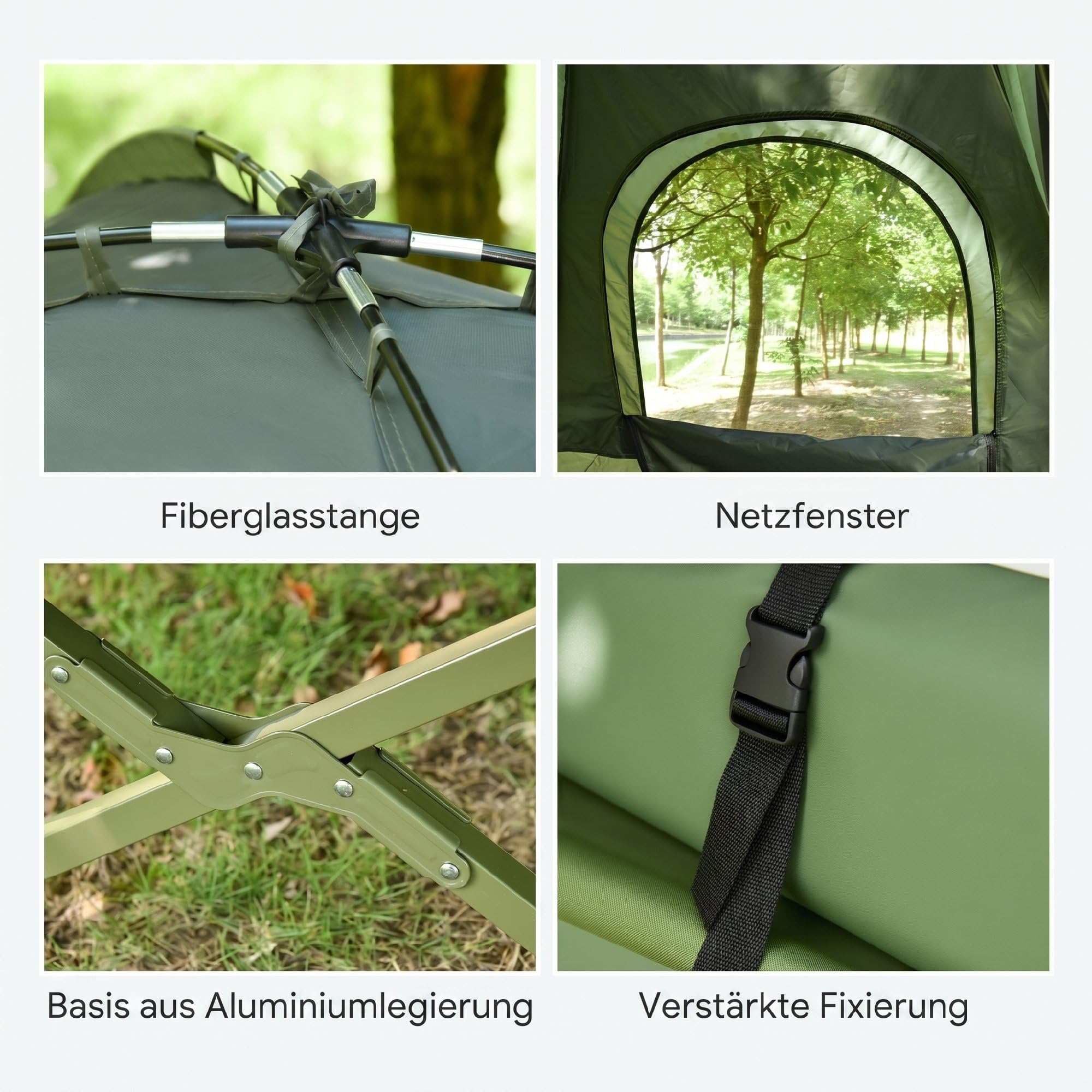 Outsunny Erhöhtes Campingbett und Zelt, Feldbett, Kuppelzelt mit Luftmatratze, inkl. Pumpe, TAFT, Grün, 193 x 136 x 178 cm