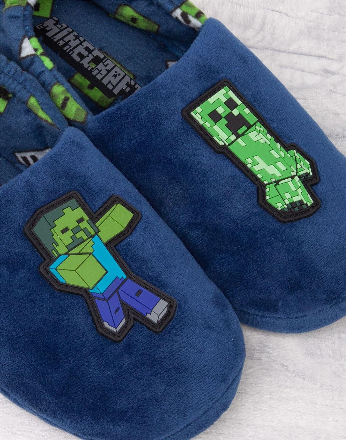 Minecraft Slippers Boys Kids Blue Creeper vs Zombie TNT House Shoes