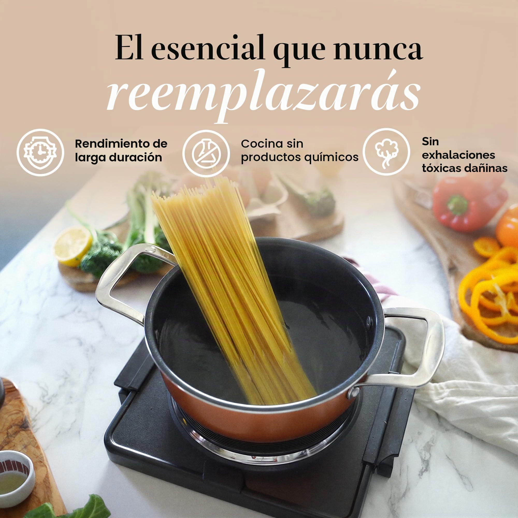 Juego de ollas y sartenes antiadherentes – Juego de ollas de inducción – 8 utensilios de cocina con tapas – Ollas de cobre y sartenes – por Nuovva