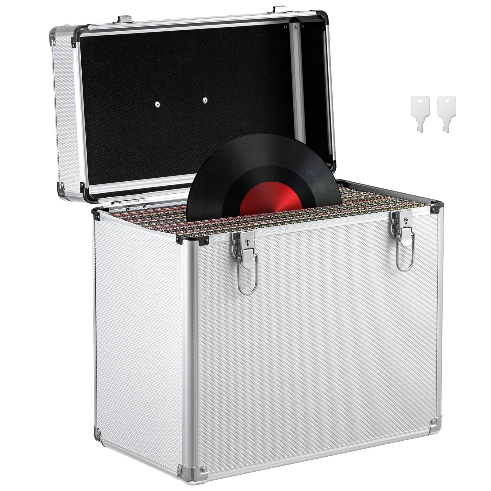 Youyijia Plattenkoffer Schallplattenkoffer LP-Koffer 12 Zoll 50 LP Vinyl Record Schallplatten Aufbewahrungsbox Tragbarer Abschließbarer Vinyl Koffer für die Aufbewahrung Wertvoller Alben