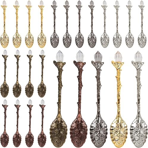AUEAR, Paquete de 25 cucharas de café de cristal retro, cucharas talladas de té antiguo para vajilla de café
