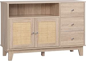 HOMCOM Buffet De Cuisine Armoire De Cuisine 4 Portes Dont 2 Portes Vitrées Et 1 Tiroir Hauteur