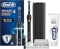 Oral-B Spazzolino Elettrico Ricaricabile Smart 4 4500 CrossAction, Nero, 3 Modalità Di Spazzolamento, 2 Testine, Custodia Da Viaggio Premium + Dentifricio Oral-B Sensibilità E Gengive Calm Classico
