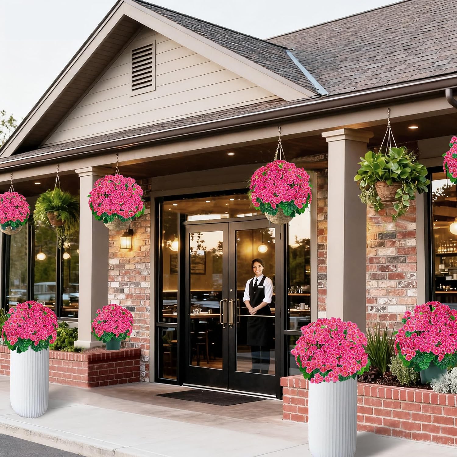 Artificial Handmade Geraniums with Flowers Scent 2 Pots Pink White Purple Lavender Lifelike Faux Geraniums Bushes Fake Flowers for Wedding Party Home Office Indoor Outdoor Plants Decor