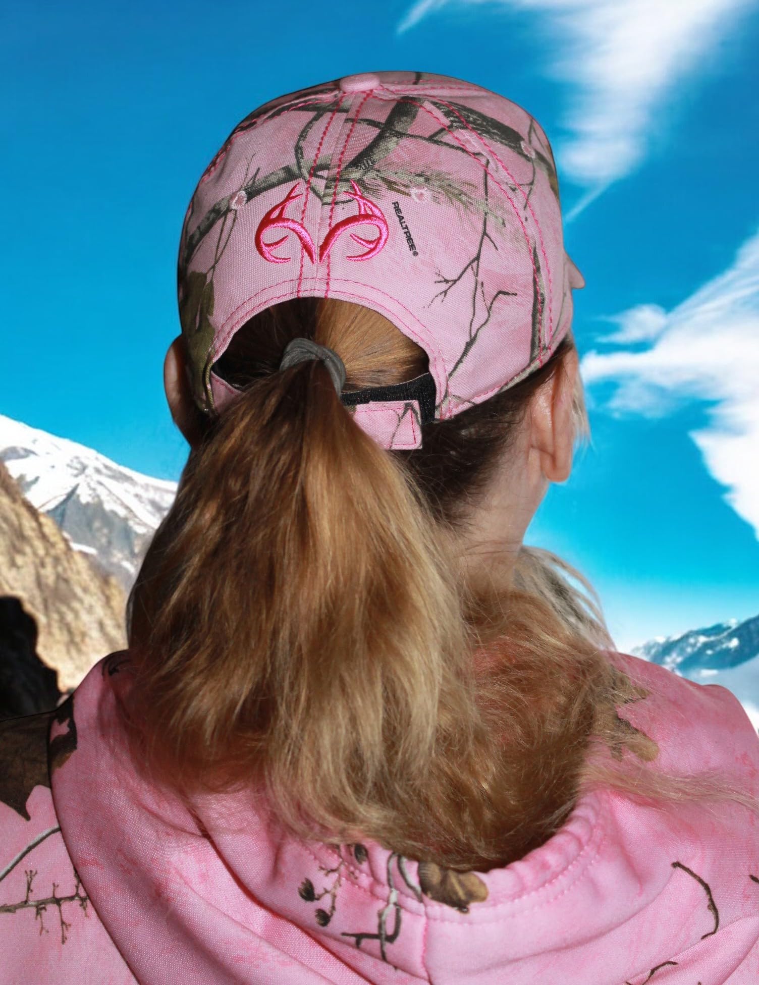 Realtree AP Damenmütze mit pinkem Camouflage-Logo, Schweißband, Stickerei, Klettverschluss hinten, leicht strukturiert, Ap Pink, Einheitsgröße