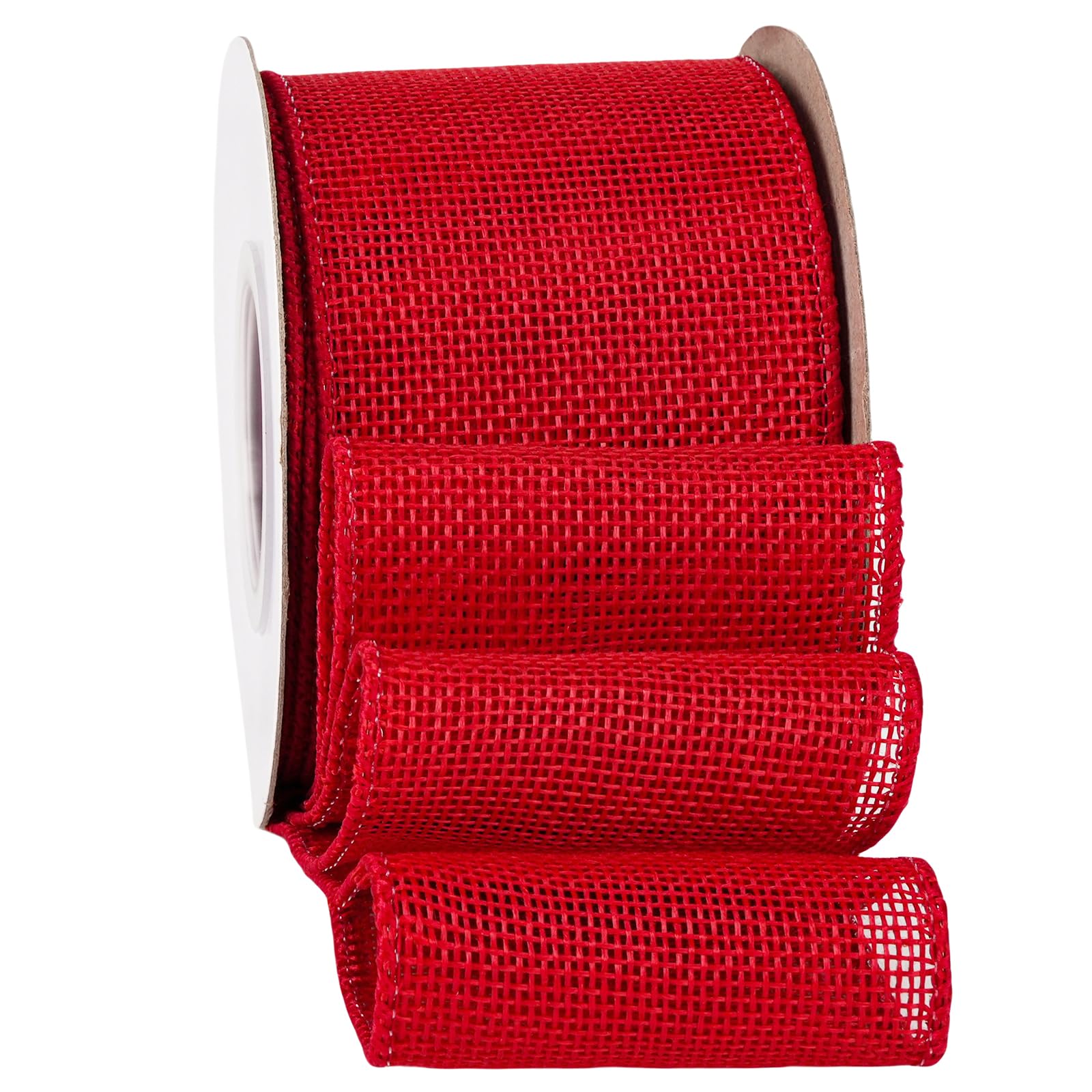Red Burlap Ribbon 2-1/2 Inch, Solid Ribbon with Wired Edge for Valentine's Day Decoration, Big Bow, Outdoor Wreath, 10 Yards/Roll. — image 1