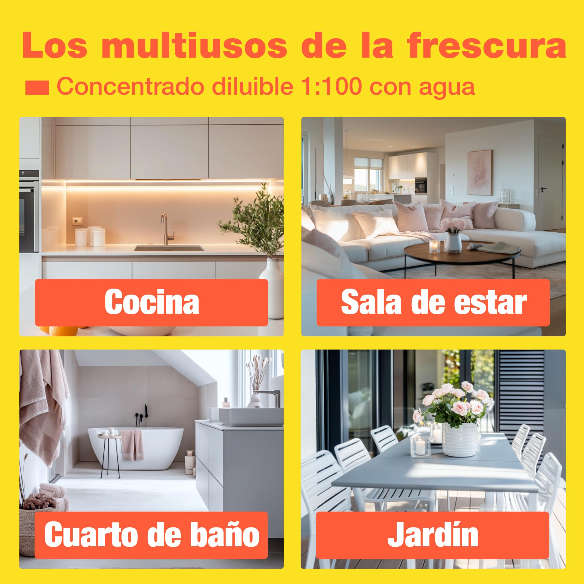 bio-chem Multiusos aroma naranja, 3 x 750 ml + botella mezcladora | Sprays para el cuidado del hogar: productos de limpieza para cocinas, baños, suelos y sofás