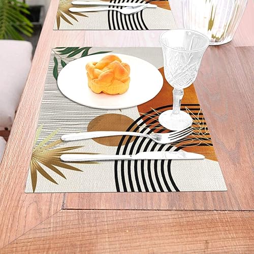 Miniatura 5 de Juego de 4 manteles individuales de mediados de siglo de 12 x 18 pulgadas, modernos manteles individuales rectangulares decorativos de hojas